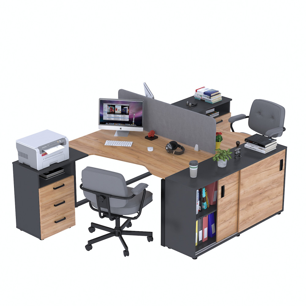 Стіл подвійний кутовий з тумбою ND2U-3S-135 + LS-141-75 Loft design